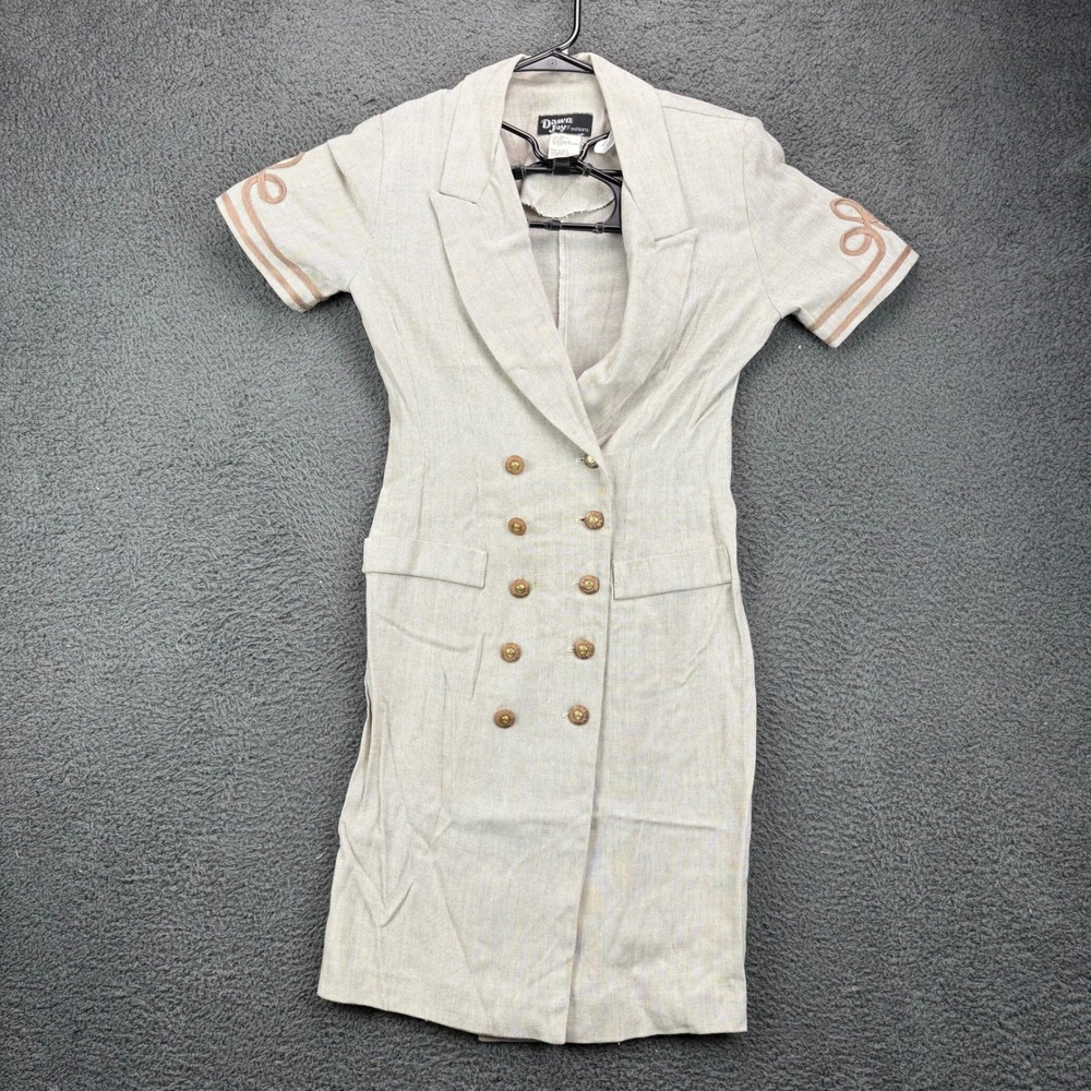 Dawn Joy Fashions Vintage 80s‎ Tan Double Breasted Nautical Sheath Dress Size 5